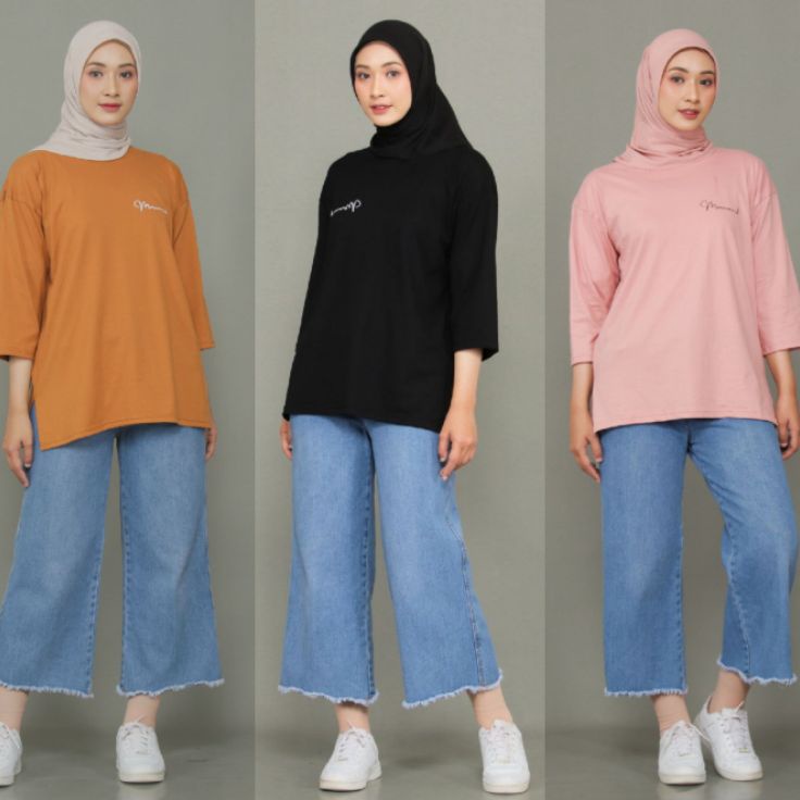 Harga Murah Fenomenal Basic Atasan Baju Kaos Oversized Wanita Muslim Top Basic Polos Premium Terbaru