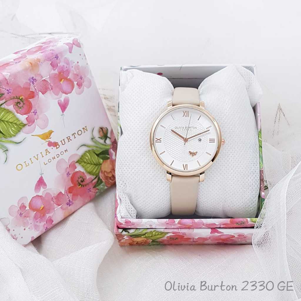 Jam Tangan Wanita Olivia Burton-2230 Tali Kulit Body Bulat Tanggal Aktif Box Exclusive