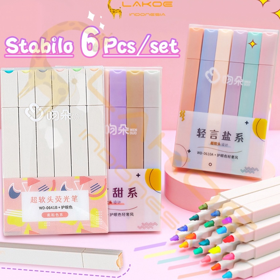 

Ready Lakoe 6PCS stabillo warnaStabillo Highliter setMulticolor pena stabilohighlighter pastel 6 colors warna