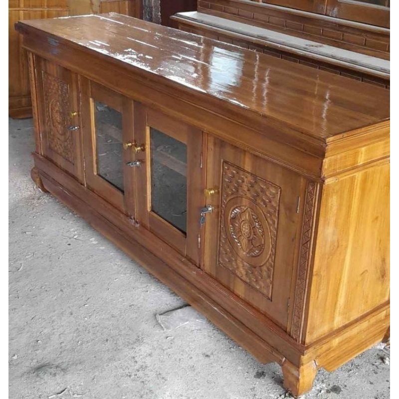 bufet tv datar pintu 4 bahan kayu jati