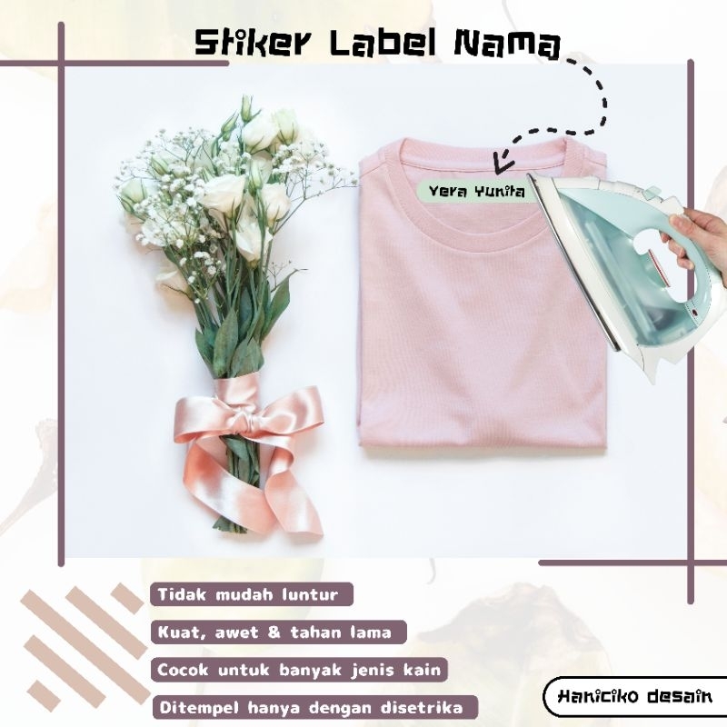 

Stiker label nama baju | stiker label nama custom | stiker kain tempel dengan setrika