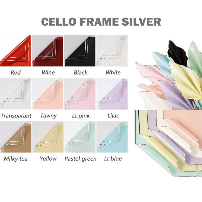 

(1 pcs) Cellophane Frame Silver kertas buket bunga florist flower paper