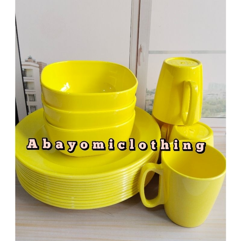 PAKET MURAH 1 SET PERALATAN MAKAN MELAMIN ISI CAMPUR 12. PCS LENGKAP 4 PIRING MAKAN 4 MANGKOK 4 CANG