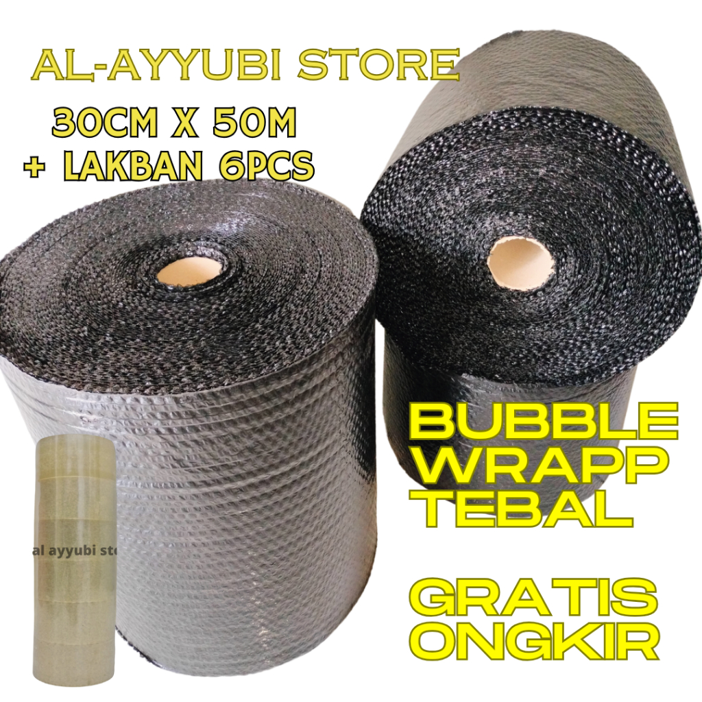 

bubble wrap 30cm x 50m hitam dan bening plastik packing bubble wrap tebal + lakban bening 6 pcs