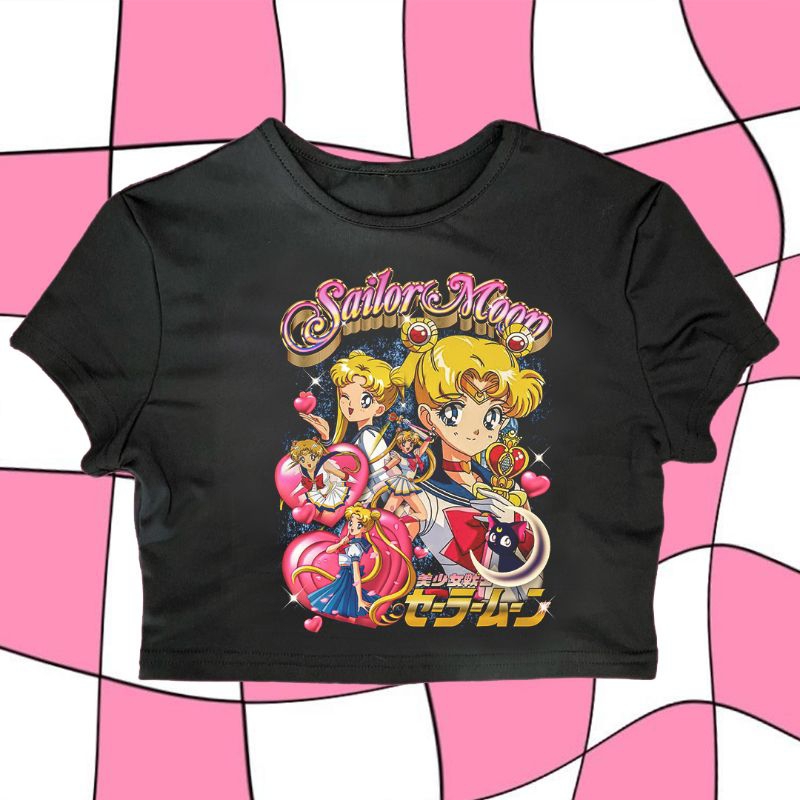 CROP TOP SAILORMOON 90s ANIME | CROP TEE SLIM FIT | Y2K SHIRT | BABY TEE VINTAGE | BAJU CROP WANITA