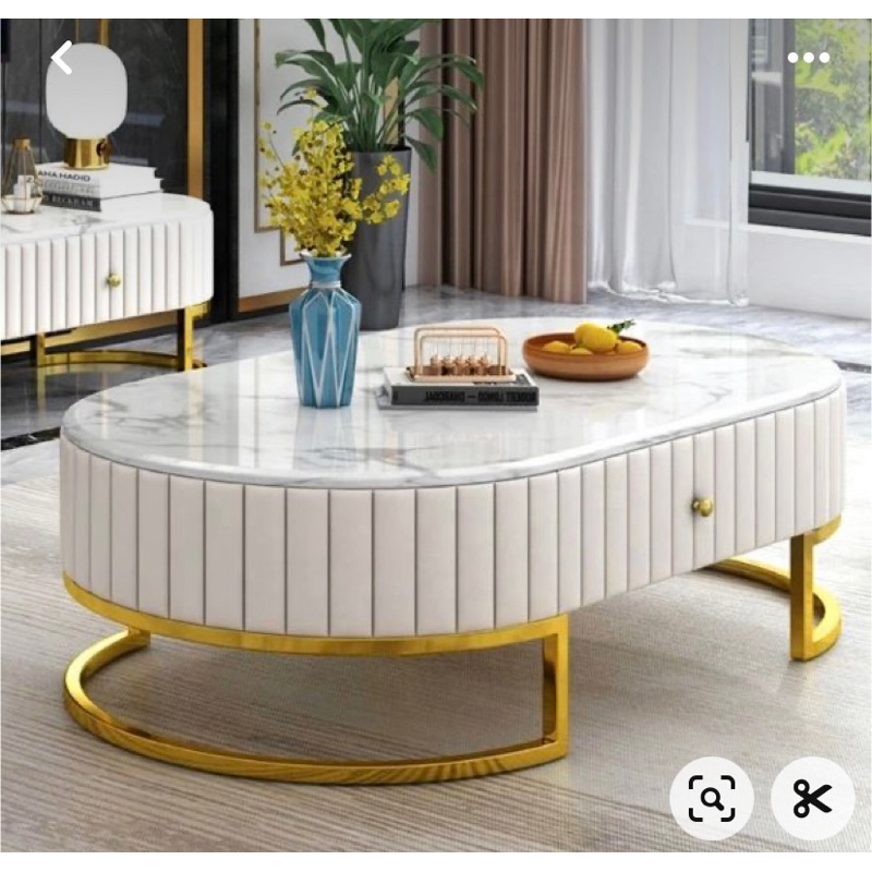 Meja Oval Putih Marble