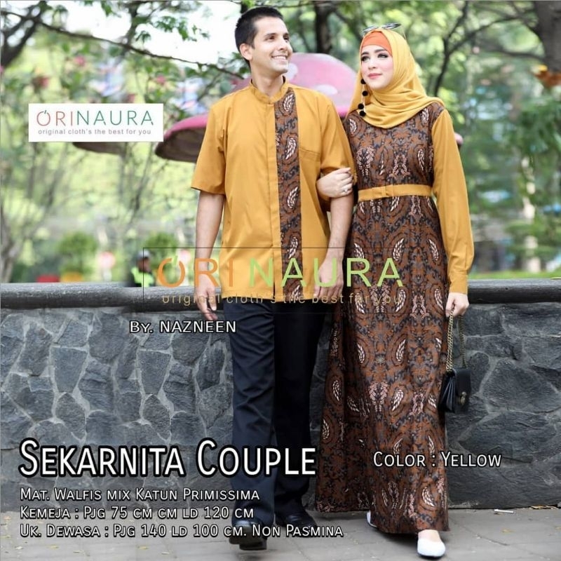 Ori Naura - Sekarnita Couple - Sarimbit Koko Batik dan Gamis Batik Katun (Ready Stock : Mustard)