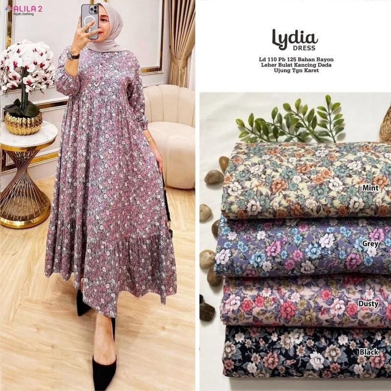 LYDIA DRESS MOTIF BUNGA MIDI DRES RAYON ARMOR