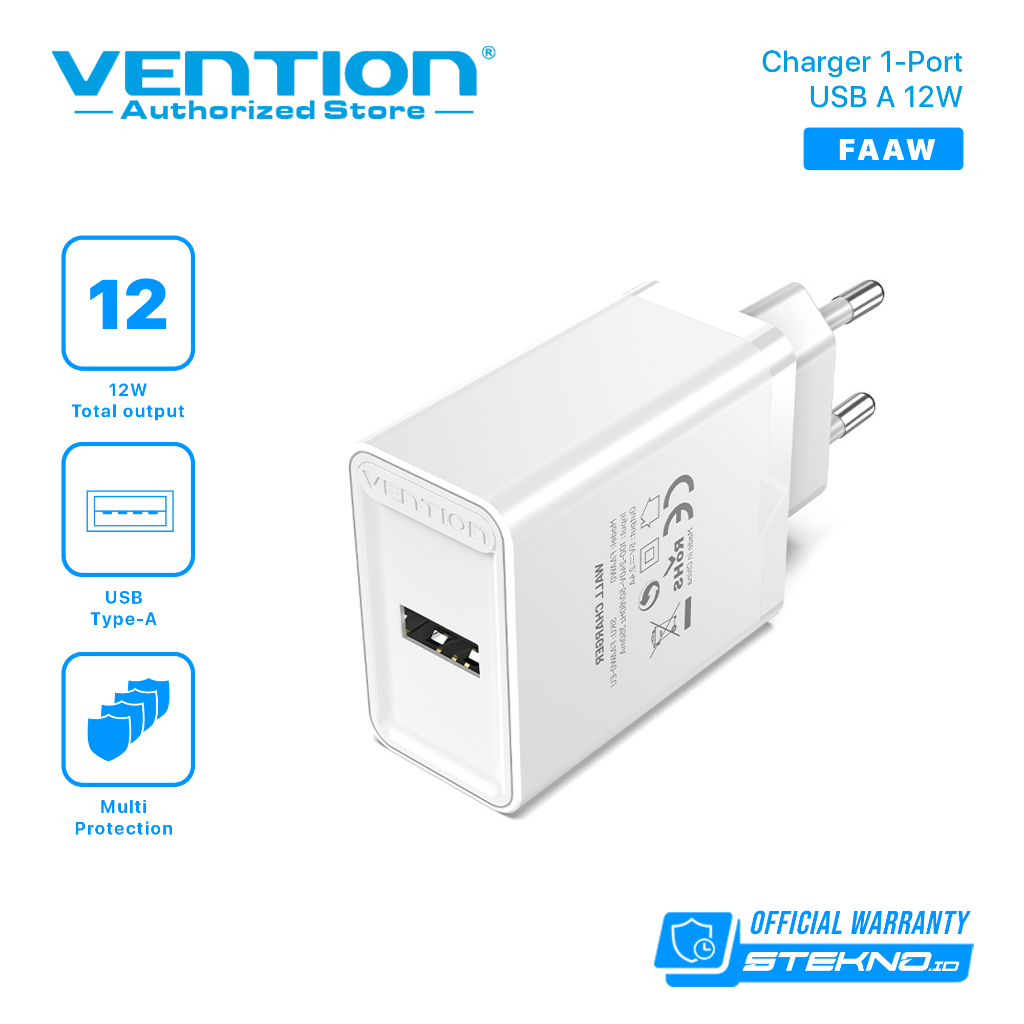 Vention FAA Kepala Charger Adaptor USB A 12W Iphone Apple Android