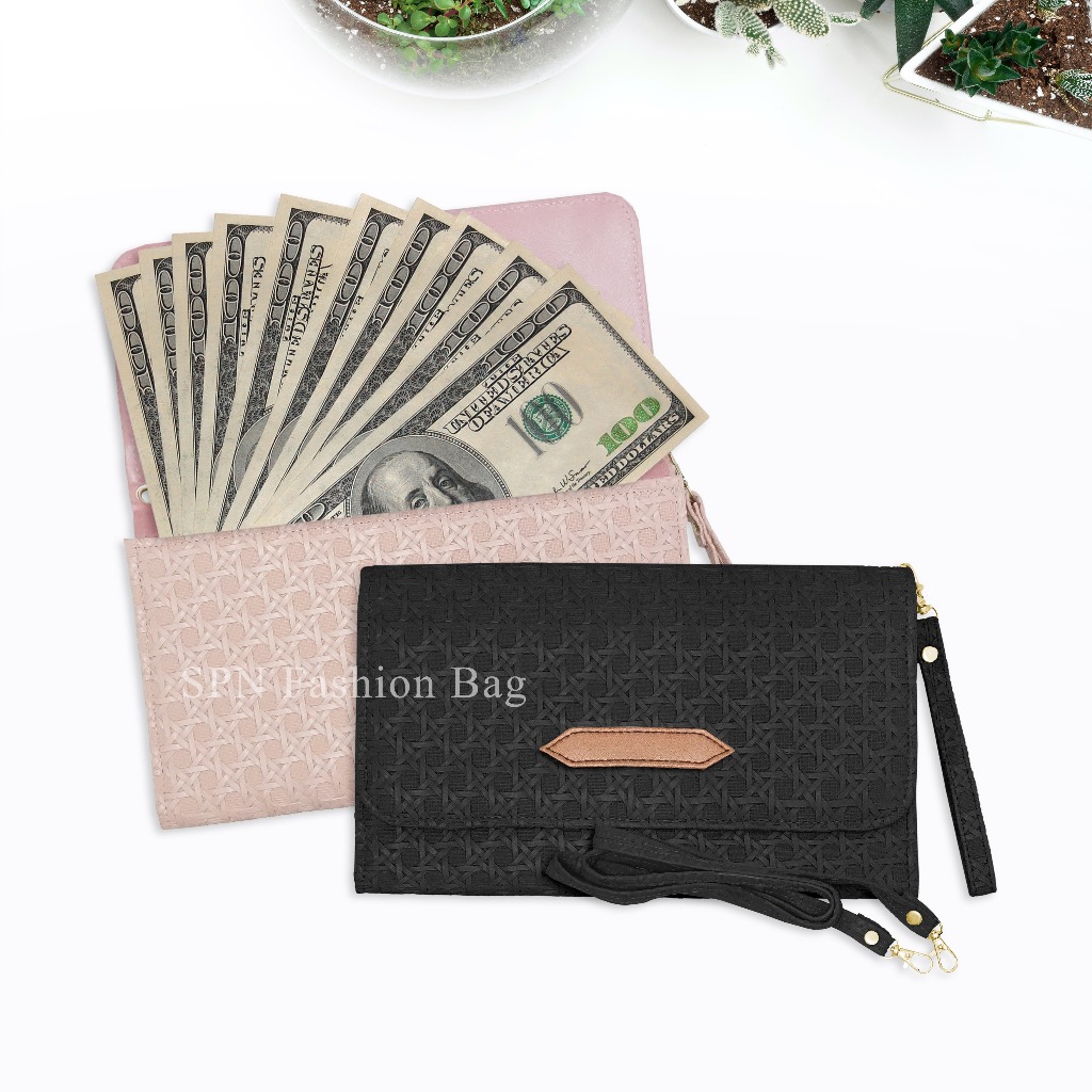 SPN  076 HANDBAG WANITA / TAS DOMPET BESAR WANITA / DOMPET LIPAT WANITA MOTIF ANYAMAN / TAS SELEMPAN