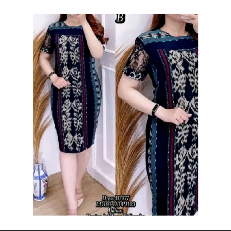 DRES TENUN ETNIK KOMBINASI LENGAN BROKAT.BAJU TENUN KEKINIAN. DRES PESTA. SET COUPLE , DRESS TERBARU