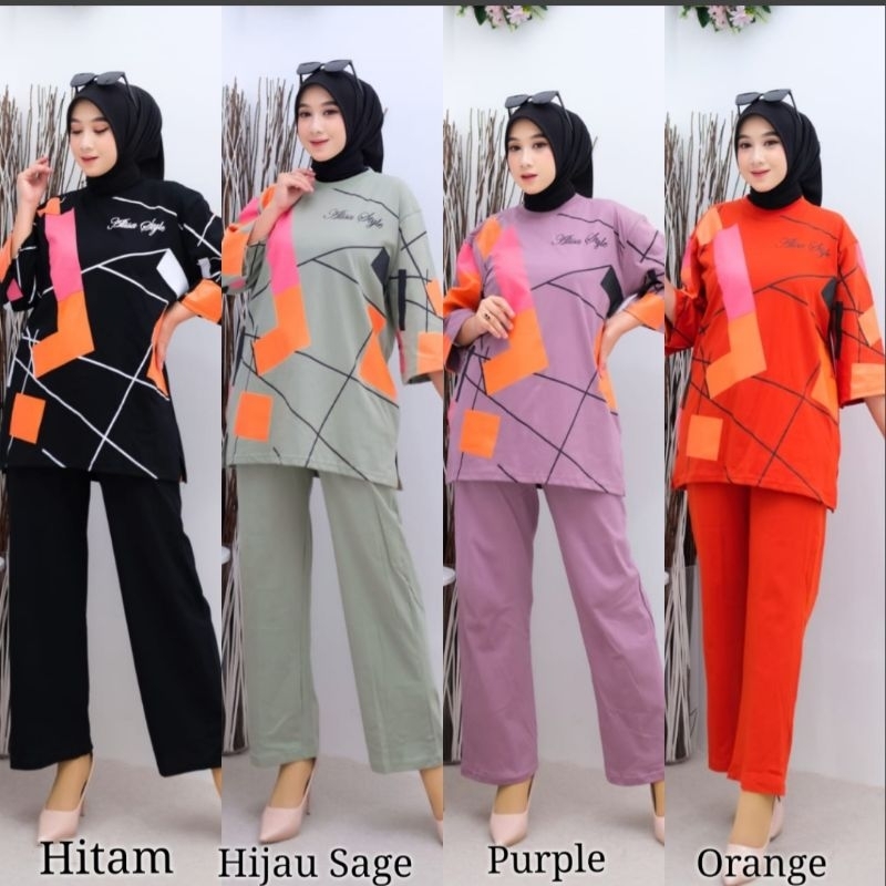 Baju Setelan Wanita Kekinian Brand Alisa Original - One Set Wanita Kekinian - Setelan Kaos Wanita - 