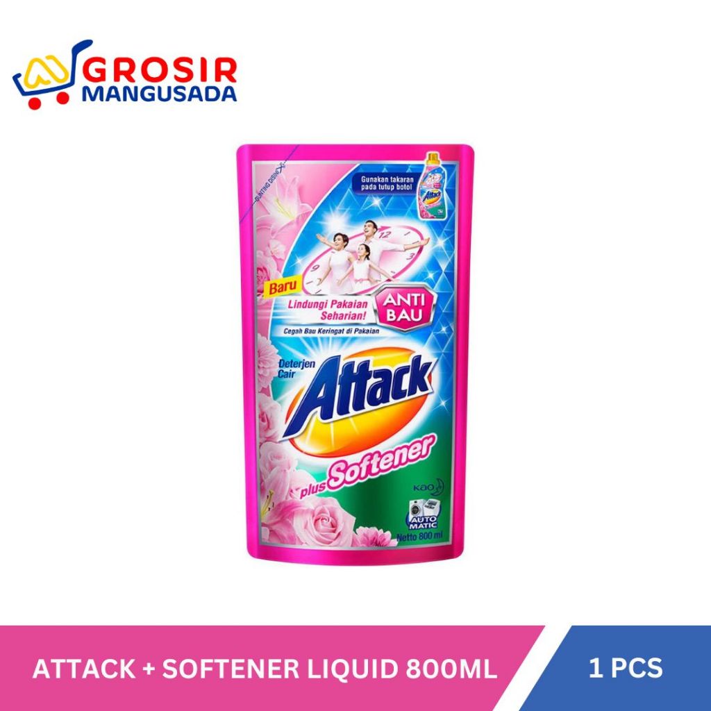 Attack Deterjen Cair Plus Softener Matic Teknologi Anti Bau 800ml