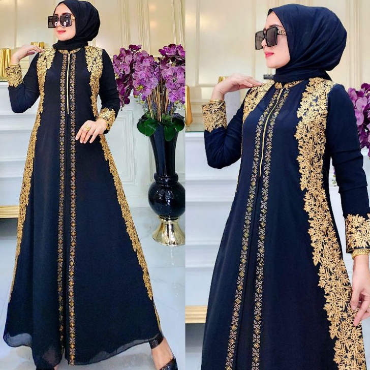 GROSIR GAMIS ABAYA TURKEY BUSUI BORDIR NAYLA HITAM DAN WARNA