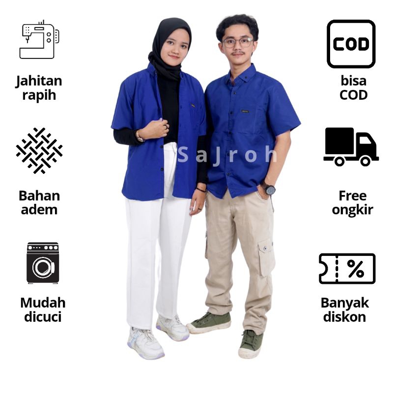 Kemeja Polos Pria Lengan Pendek Biru BCA | Kemeja Lengan Pendek Biru elektrik | Kemeja Balita, Anak,