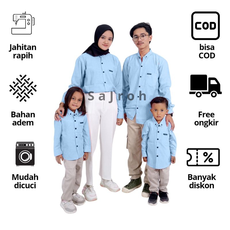 Kemeja Polos Pria Lengan Panjang Soft Blue | Kemeja polos soft blue biru muda | Kemeja Balita, Anak,