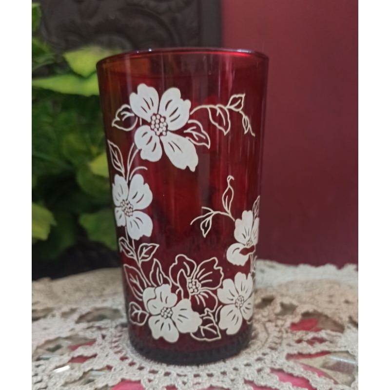 PajanganTua antik Vintage Gelas Kristal Merah jadul T:12 cm hrg Satuan