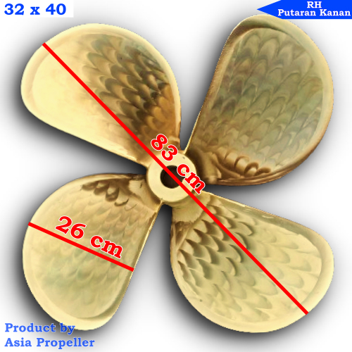 Propeller / Baling baling kapal Kuningan ukuran 32 x 40 Putaran Kanan (RH) 4 daun - Asia Propeller