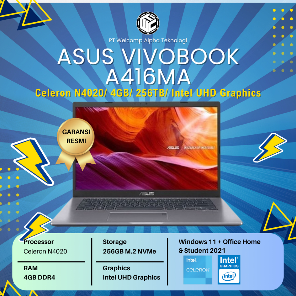 Laptop Asus Vivobook A416MA Celeron N4020/ 4GB/ 256GB/ Intel UHD Graphics/ 14" FHD/ OHS W10