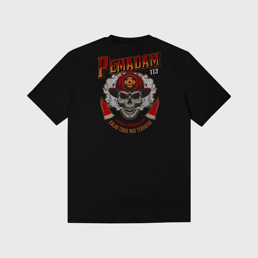 FIREFIGHTER Baju Kaos DAMKAR 113 Pemadam Kebakaran Desain Depan Belakang | Kaos Pria Distro DAMKAR |
