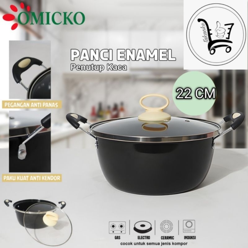 DESS PANCI KUAH TUTUP KACA SAYUR OMICKO 22CM / 24CM TUTUP KACA WAJAN ANTI LENGKET Kuah Enamel