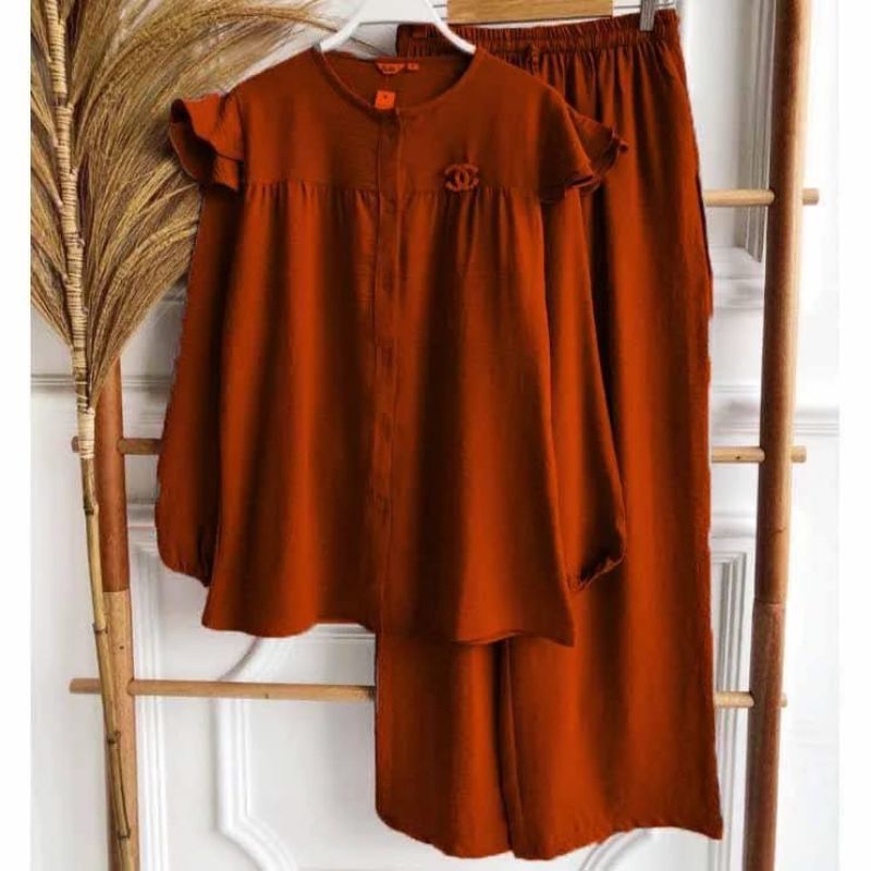 One set remaja wanita  REVA SET crinkle airflow pakaian set perempuan terbaru kekinian