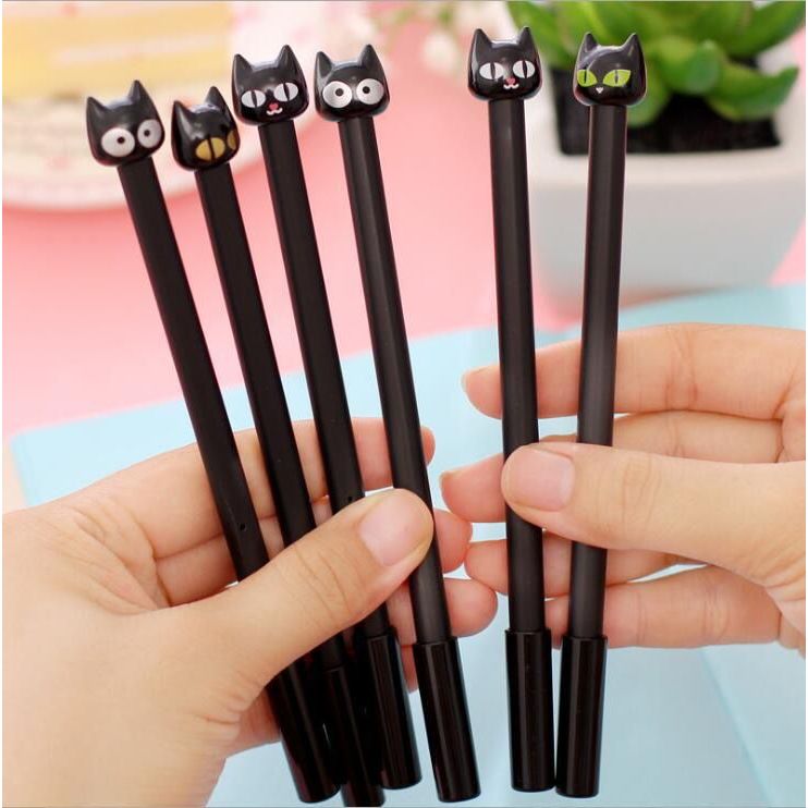 

#DS117 Pena Gel Tinta Hitam Karakter Kucing Hitam / Pulpen Gel Black Cat Devil / Bolpoin Tip 0.38mm Kepala Kucing Hitam