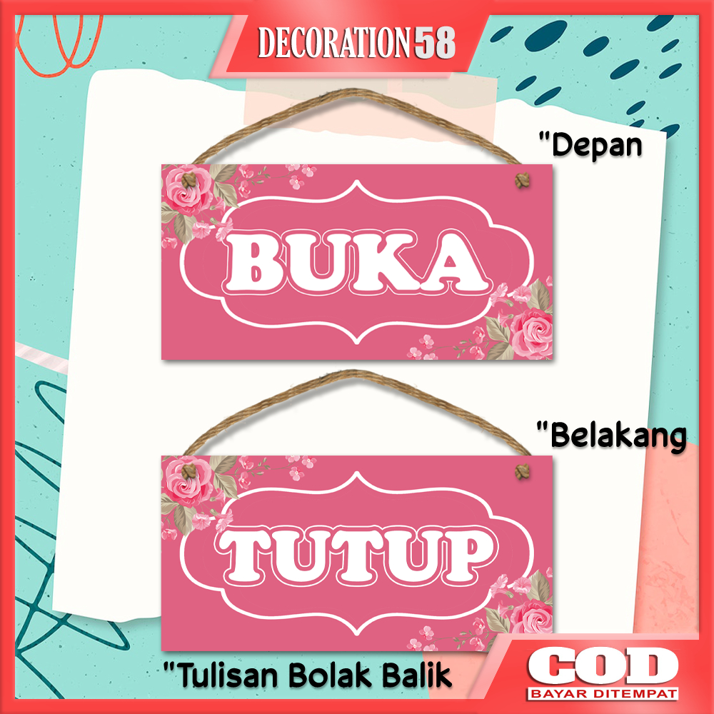 Hiasan Gantungan Pintu Toko Tulisan Buka Tutup Bolak Balik Walldecor Poster Kayu Tulisan Buka Tutup 