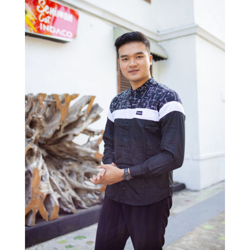 Baju Kemeja Pria Batik Lengan Panjang Hitam Koko Elrumi Terbaru Motif Senopati Bahan Toyobo Original