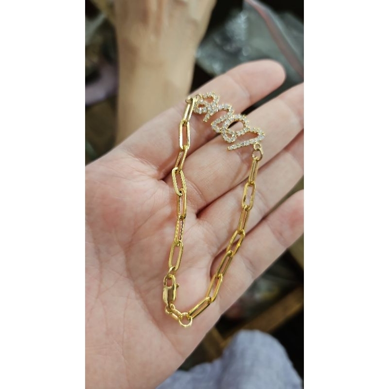 Gelang rantai nori syahnaz mata putih love hati mewah korea emas asli 375 8k