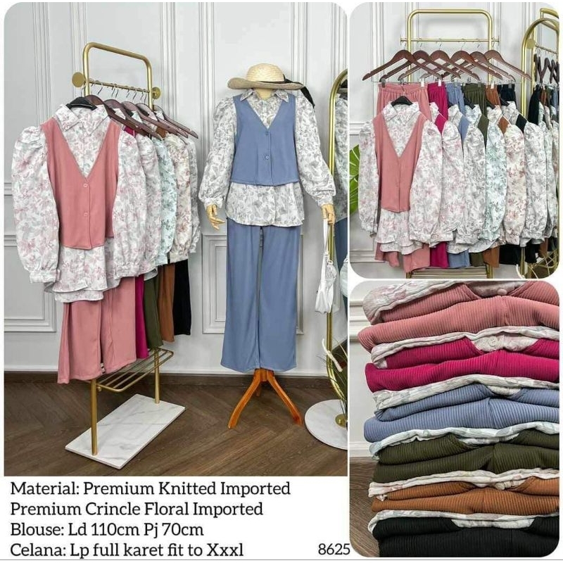 set flower warna denim/set gamis denim