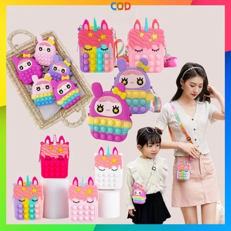 Tas Pop It Anak Rainbow Tas Silikon Tas Selempang Tas Karakter