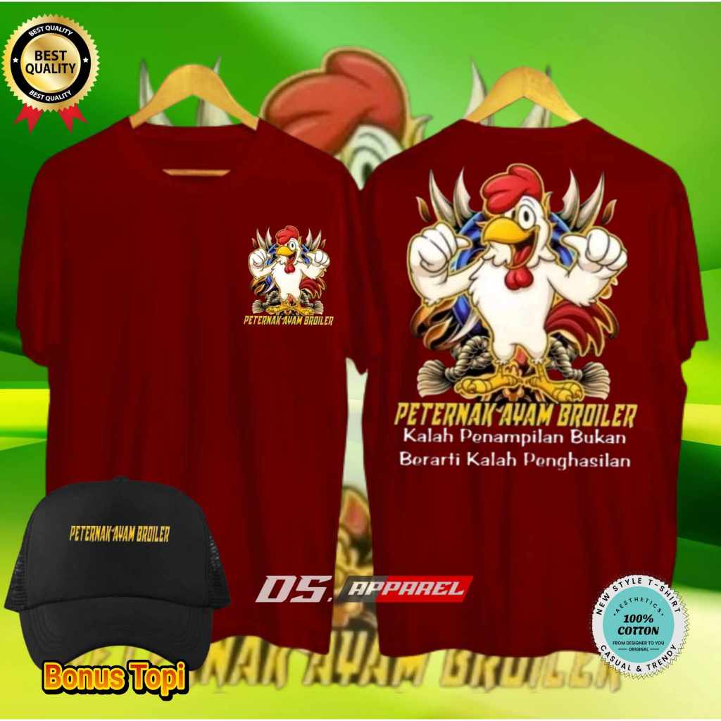KAOS PETERNAK AYAM BROILER KALAH PENAMPILAN BUKAN KALAH PENGHASILAN SABLON DEPAN BELAKANG FULL COLOU
