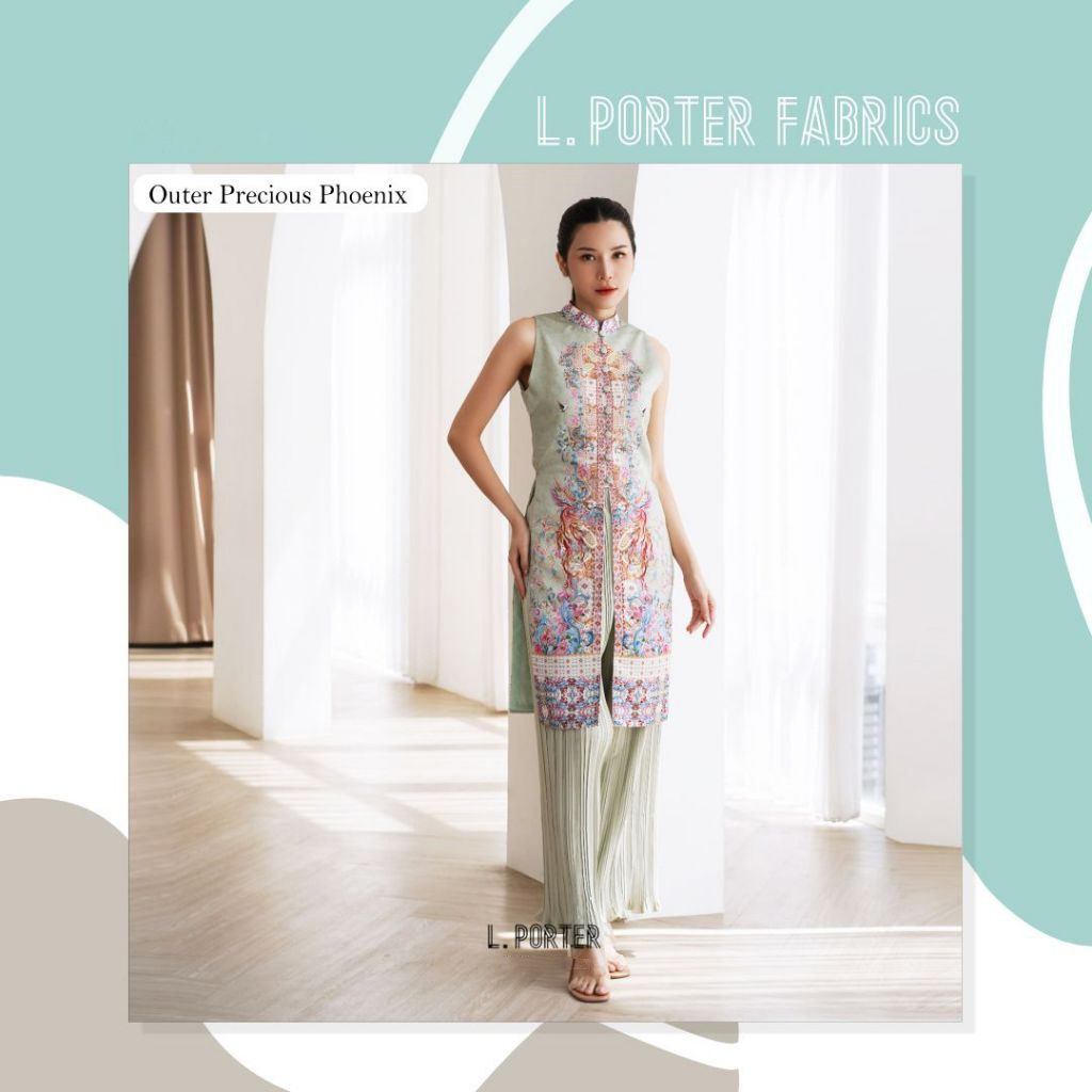 Outer/Long Top/ Cheongsam Modern Precious Phoenix Warna Pistachio