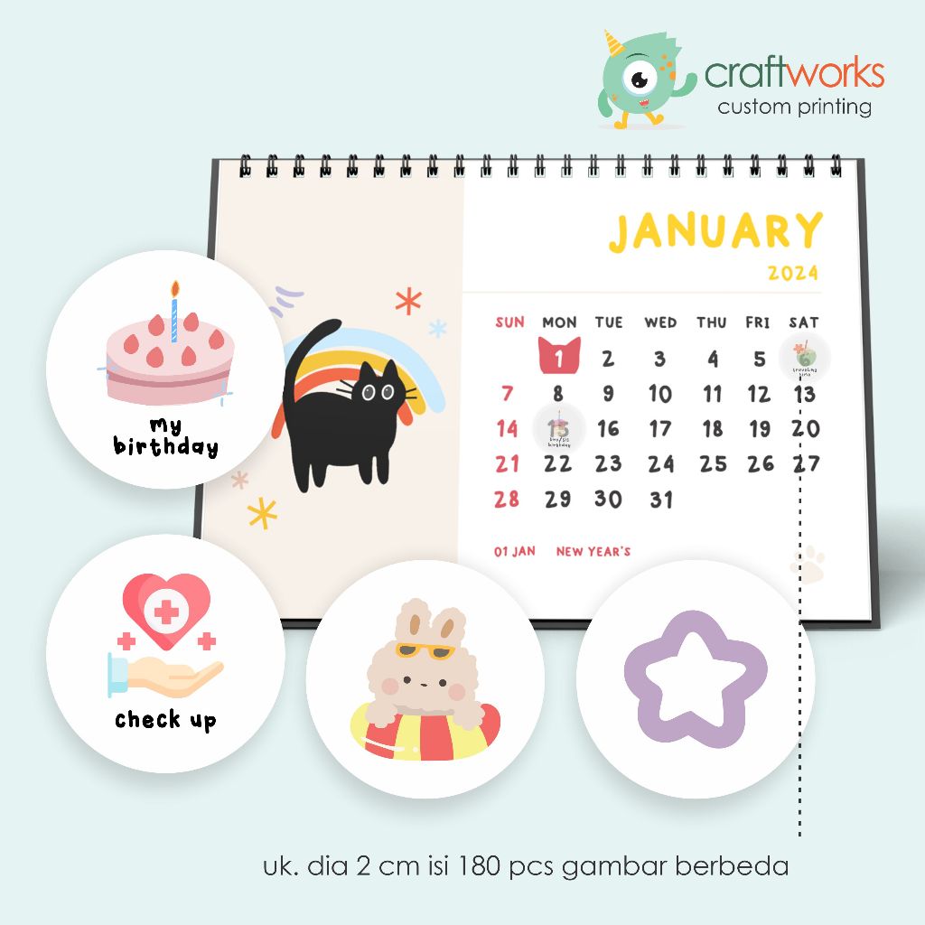 

STICKER PENANDA KALENDER MEMO / AGENDA - STICKER TRANSPARANT LUCU ISI 180 PCS