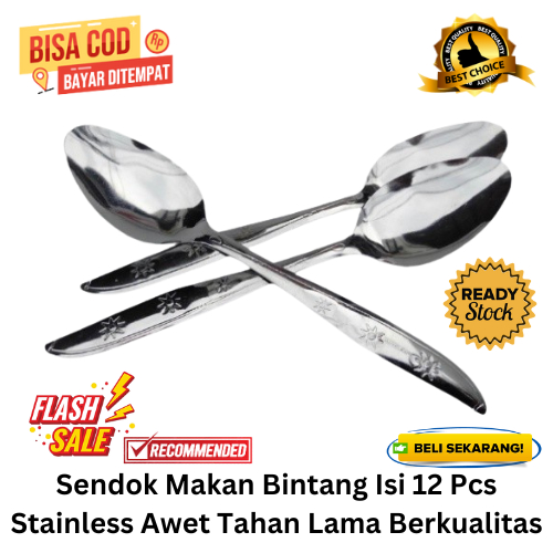 [BISA COD] PROMO Sendok Makan Bintang Isi 12 pcs Stainless Tebal 888 18gr Anti Karat Berkualitas Mur