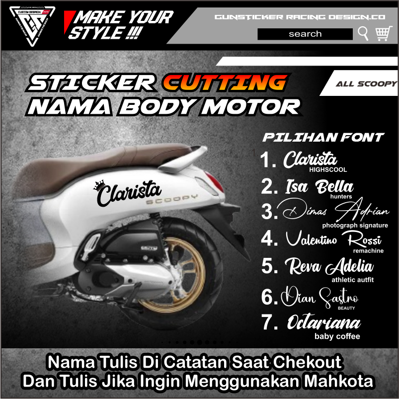 STICKER CUSTOM CUTTING NAMA BODY SCOOPY STIKER CUTTING NAMA