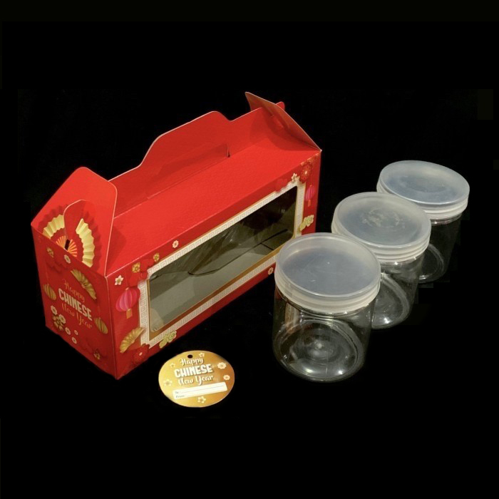 

5 pcs box tenteng bingkisan hempers imlek dus jinjing packaging 3 toples kue kering ukuran 800 ml