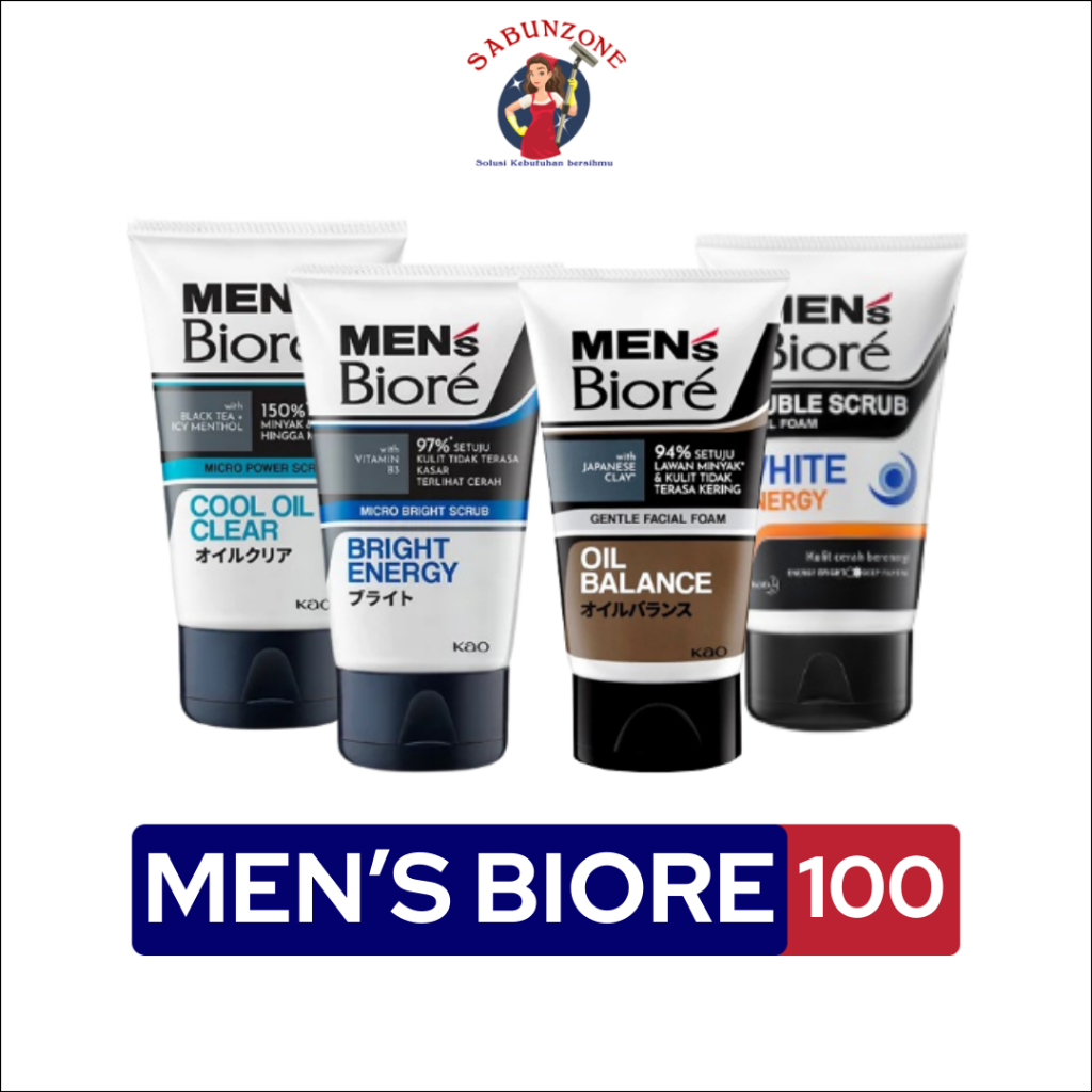 Sabun Cuci Muka Pria Biore Mens Men's Bright Oil Clear 100 gr / White Energy 100 gr / Non Scrub Oil 