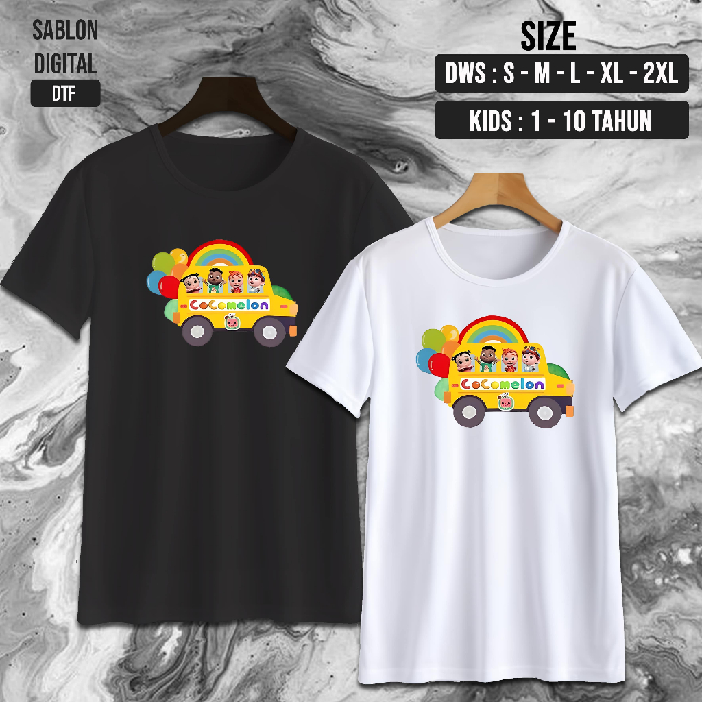 NW06 Kaos COCOMELON BUS / Kaos cocomelon / Baju Kaos Oblong / Baju Anak Anime Kaos Dewasa Unisex / C