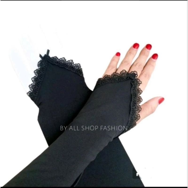 Handsock Ring Renda Estetik / Handsock Cincin Renda Hitam / Handsock Wanita / Manset Muslim