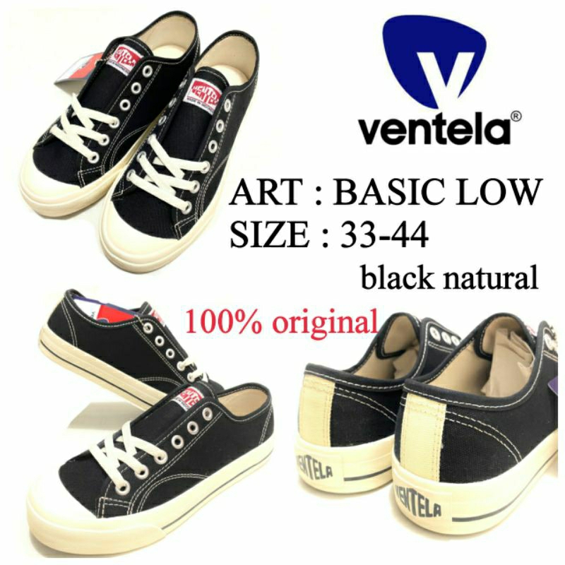 Sepatu Sekolah Unisex Warior Original Ventela Basic Low Size 33-44 Warna Hitam Putih // Sepatu Wario