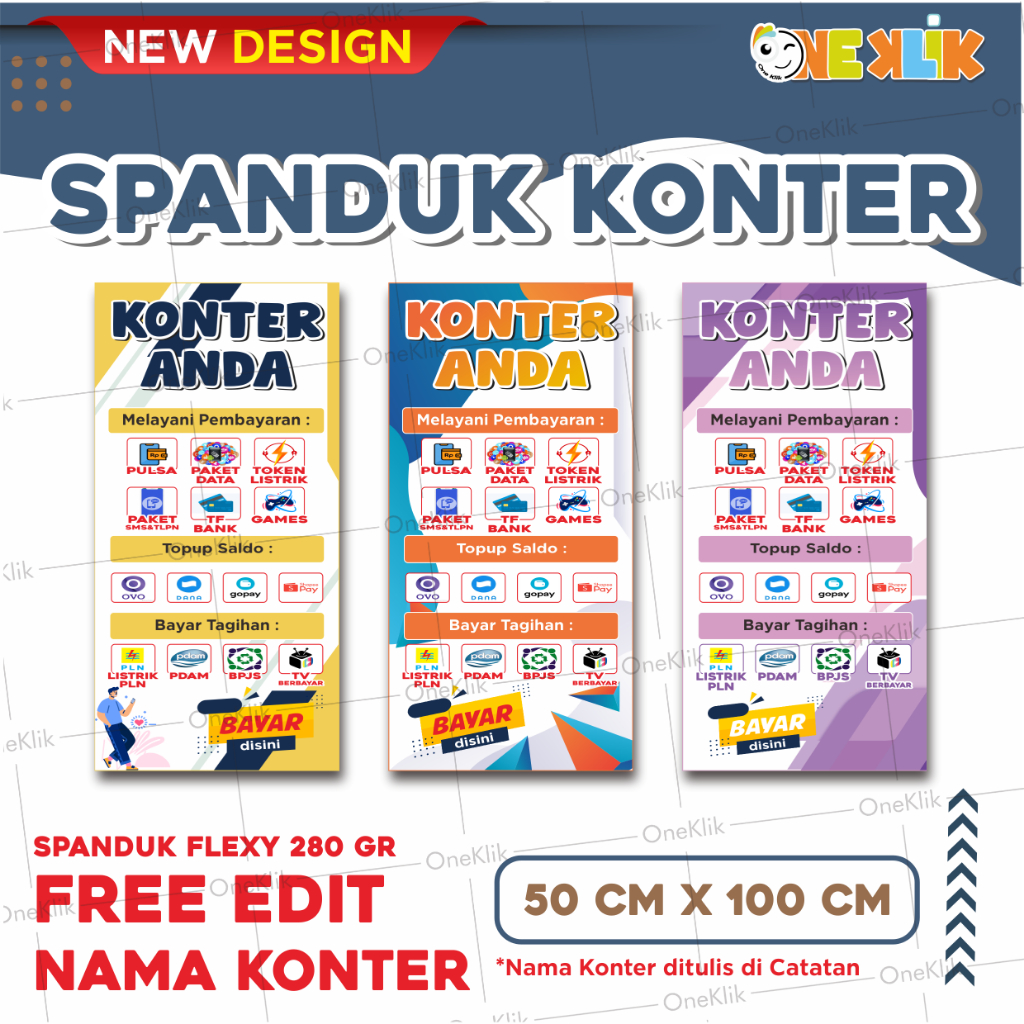 Spanduk Banner Konter / Banner Konter / Aksesoris Konter / Banner Murah / Banner Ukuran 50 x 100 -On