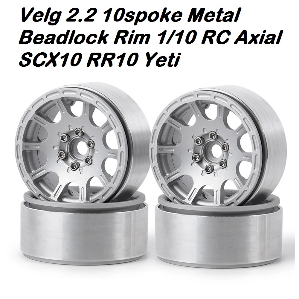 Velg 2.2 10spoke Metal Beadlock Rim 1/10 RC Axial SCX10 RR10 Yeti