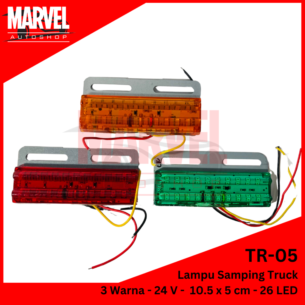LAMPU LED SAMPING BAK TRUCK TRUK KOTAK PERSEGI PANJANG 12V / 24V 24 VOLT WARNA WARNI 2 MODE 3 KABEL 