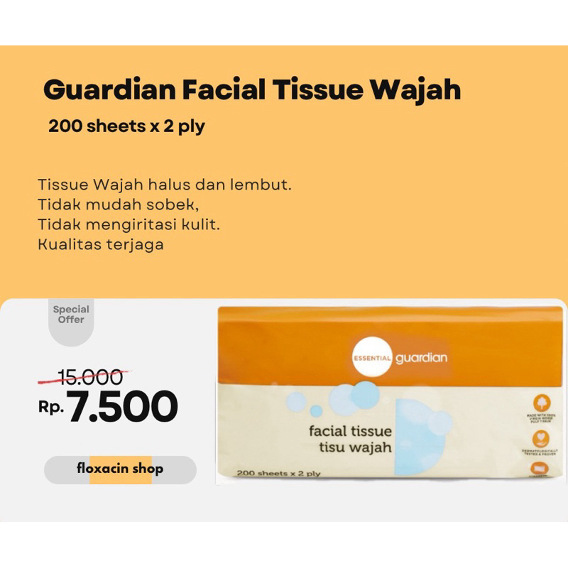 Tissue Wajah Guardian 200’s / Guardian Essential Facial Tissue 200S / Tissue Wajah Murah