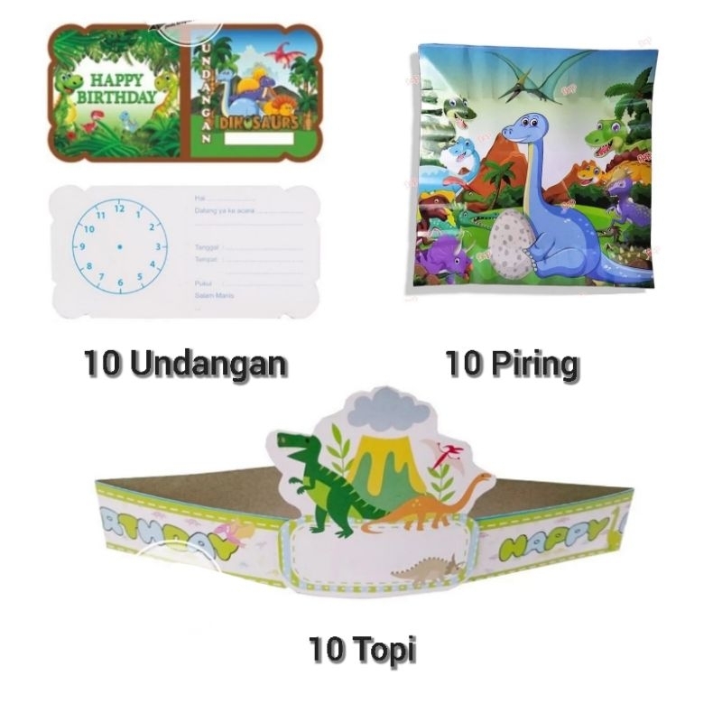 DINOSAURUS Paket Birthday topi DINOSAURUS topeng undangan Paket dekorasi pesta ulang tahun DINOSAURU