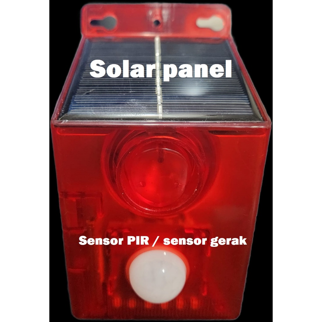Lampu Alarm PIR sensor gerak warning light solar power powered cell tenaga surya matahari kedip 6 le