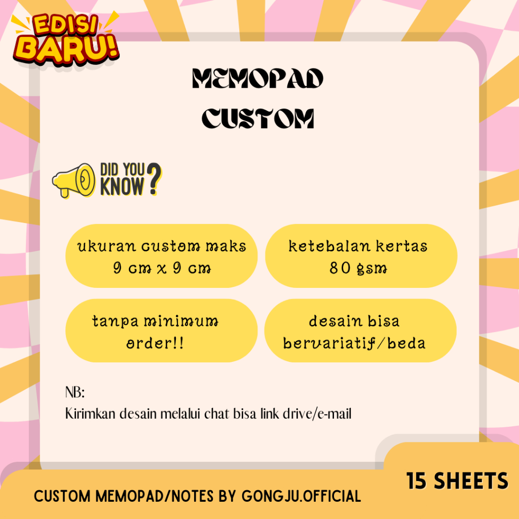 

15 lembar -- memopad custom/notes cutom murah dan lucu by gongju
