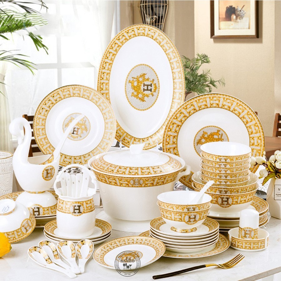 Set Alat Makan Piring Mangkok Brand H / Dining Plate Set 1337